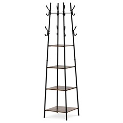 Věšák se 4 policemi, dekor staré dřevo, MDF, černý lak