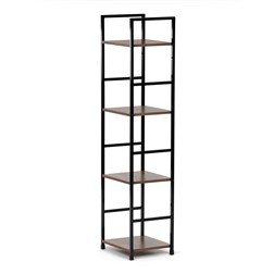 Regál, 4 police, dekor staré dřevo, MDF, černý lak