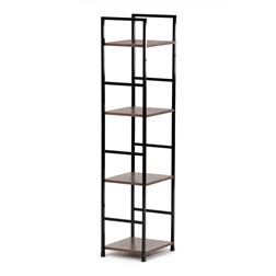 Regál, 4 police, dekor staré dřevo, MDF, černý lak