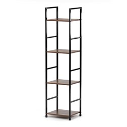 Regál, 4 police, dekor staré dřevo, MDF, černý lak