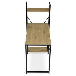Stůl pracovní s regálem, MDF, dekor dub, černý kov