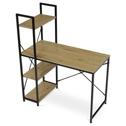 Stůl pracovní s regálem, MDF, dekor dub, černý kov