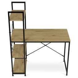 Stůl pracovní s regálem, MDF, dekor dub, černý kov