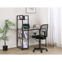 Stůl pracovní s regálem, MDF, dekor staré dřevo, černý kov