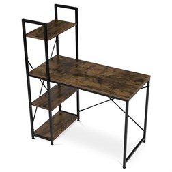 Stůl pracovní s regálem, MDF, dekor staré dřevo, černý kov