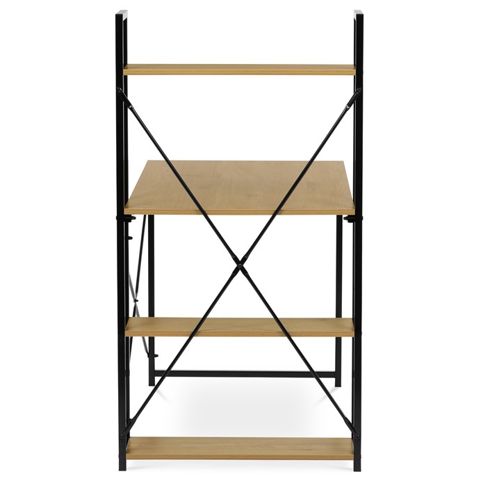 stôl psací s regálem, MDF, dekor dub, čierny kov GD-520 OAK