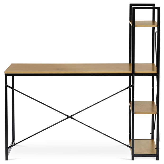 stôl psací s regálem, MDF, dekor dub, čierny kov GD-520 OAK