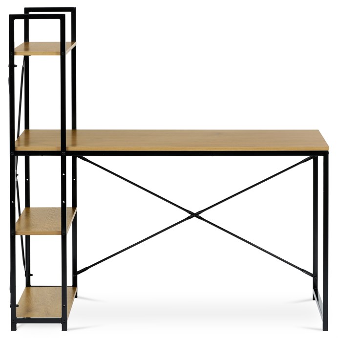 stôl psací s regálem, MDF, dekor dub, čierny kov GD-520 OAK