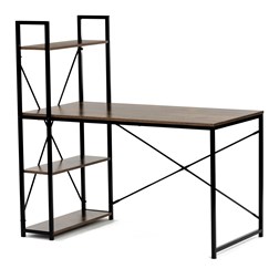 Stůl pracovní s regálem, MDF, dekor staré dřevo, černý kov
