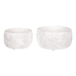 Obal betonový- kulatý, sada 2ks, motiv jehličí, bílo-stříbrné.