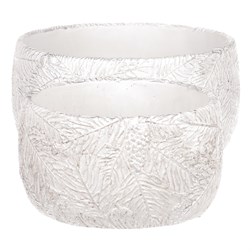 Obal betonový- kulatý, sada 2ks, motiv jehličí, bílo-stříbrné.