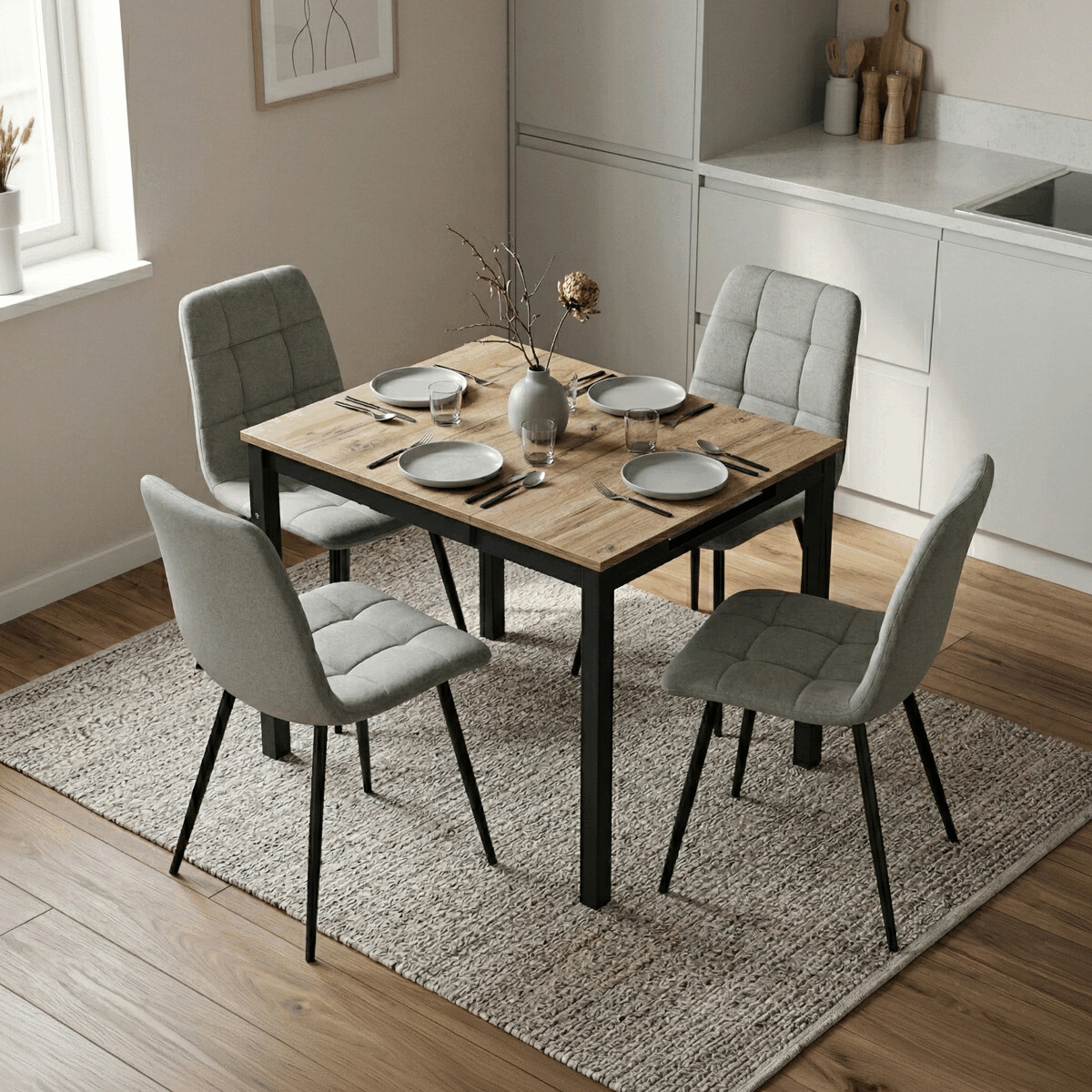 Jedálenský stôl rozkladací 60-90x60 cm, GDT-206 Biela