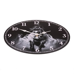 Hodiny nástěnné - koně, MDF, černobílé, 34 cm
