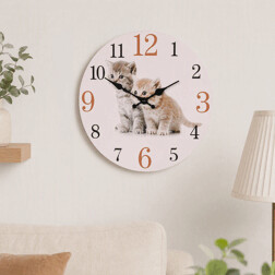 Hodiny nástěnné - zvídavá koťata, MDF, 34 cm