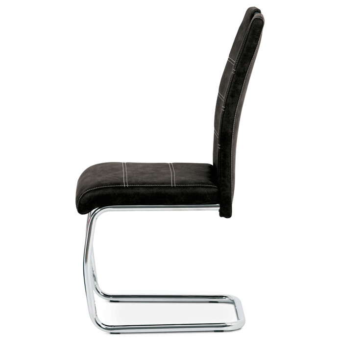 Jedálenská stolička, čierna látka COWBOY, biele prešitie, kov chrom HC-483 BK3