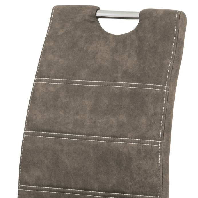 Jedálenská stolička, hnedá látka COWBOY, biele prešitie, kov chrom HC-483 BR3