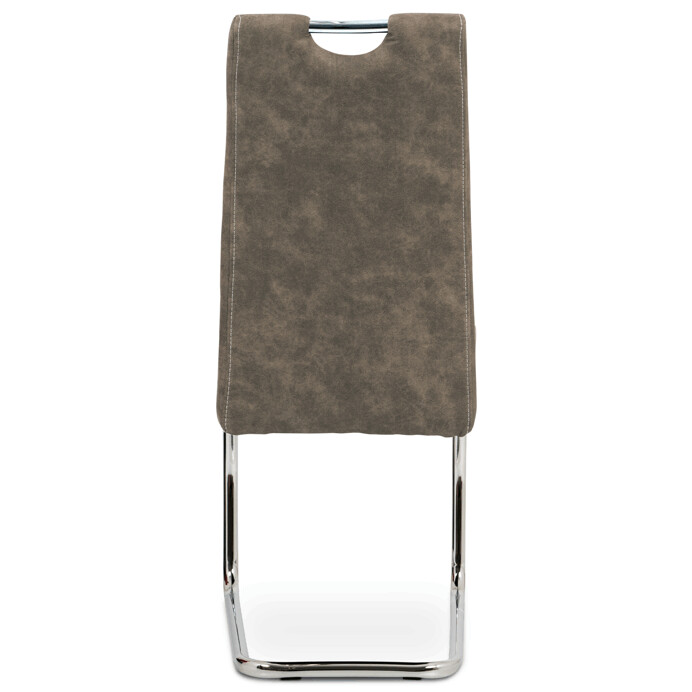 Jedálenská stolička, hnedá látka COWBOY, biele prešitie, kov chrom HC-483 BR3