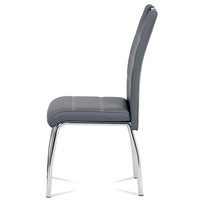 Jedálenská stolička, poťah sivá ekokoža, biele prešitie, HC-484 GREY