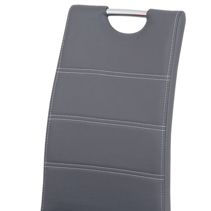 Jedálenská stolička, poťah sivá ekokoža, biele prešitie, HC-484 GREY