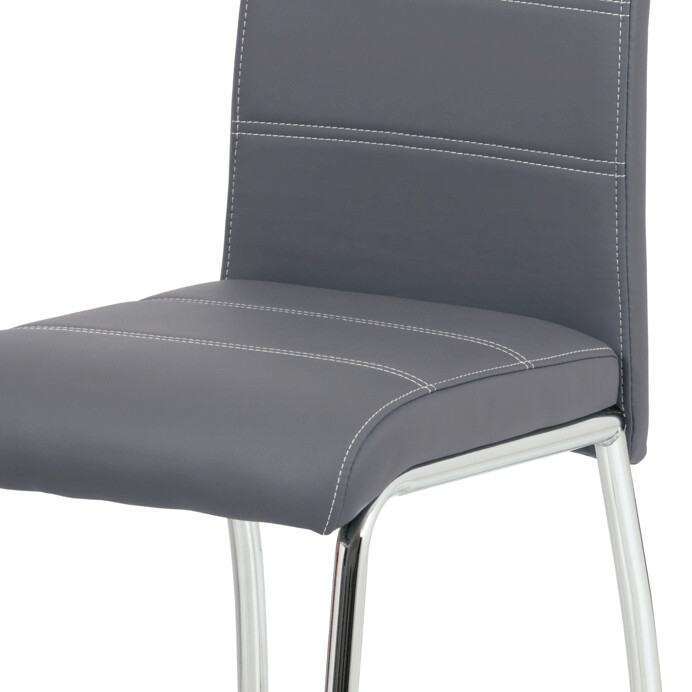 Jedálenská stolička, poťah sivá ekokoža, biele prešitie, HC-484 GREY
