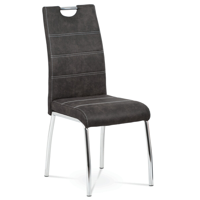 Jedálenská stolička, látka sivá, biele prešitie / chrom HC-486 GREY3