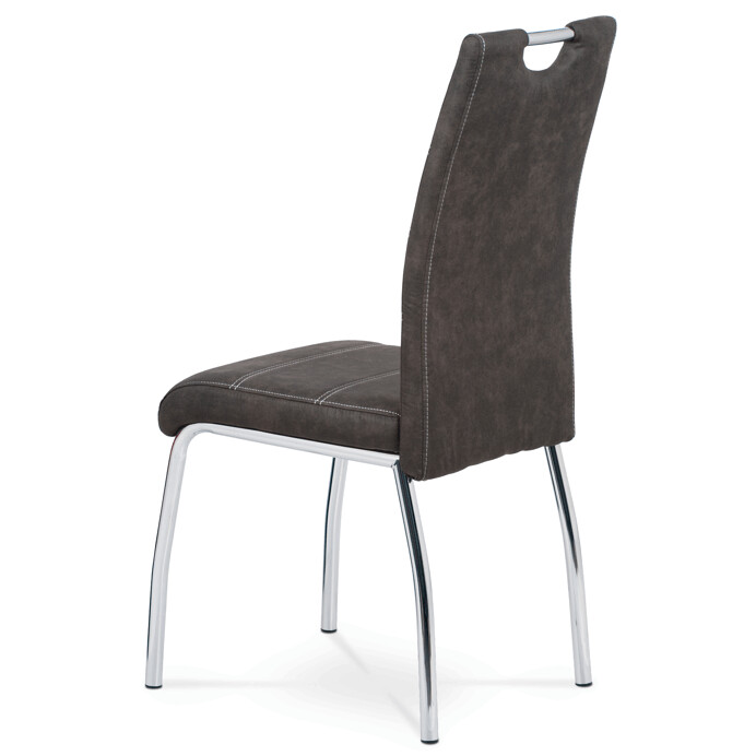 Jedálenská stolička, látka sivá, biele prešitie / chrom HC-486 GREY3