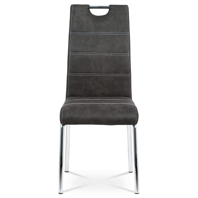 Jedálenská stolička, látka sivá, biele prešitie / chrom HC-486 GREY3