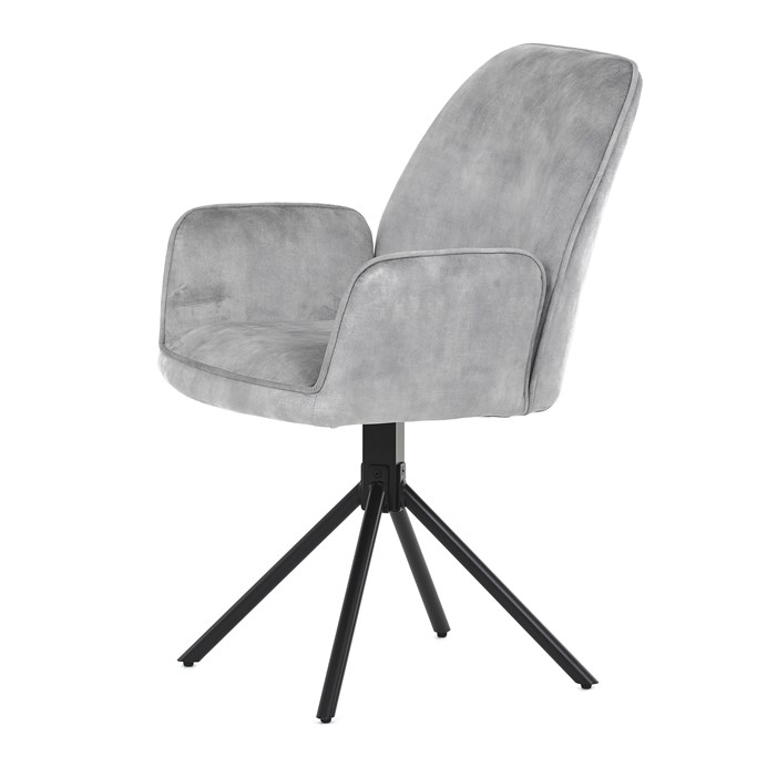 Jedálenská stolička a Konferenčný, strieborná látka v dekore žíhaného zamate, kovová čierne nohy HC-511 SIL4