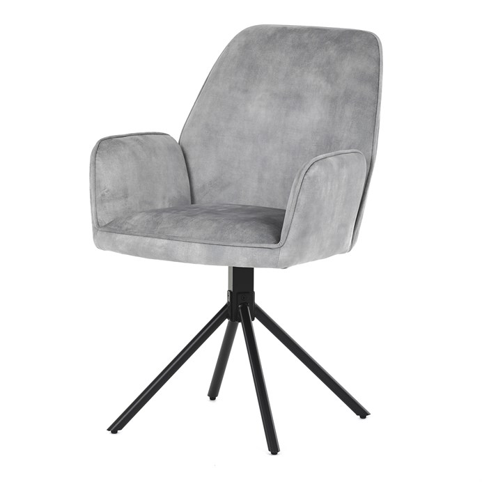 Jedálenská stolička a Konferenčný, strieborná látka v dekore žíhaného zamate, kovová čierne nohy HC-511 SIL4