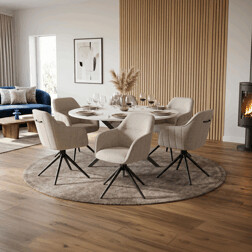 Židle jídelní a konferenční, krémová látka, černé kovové nohy, otočný mechanismus