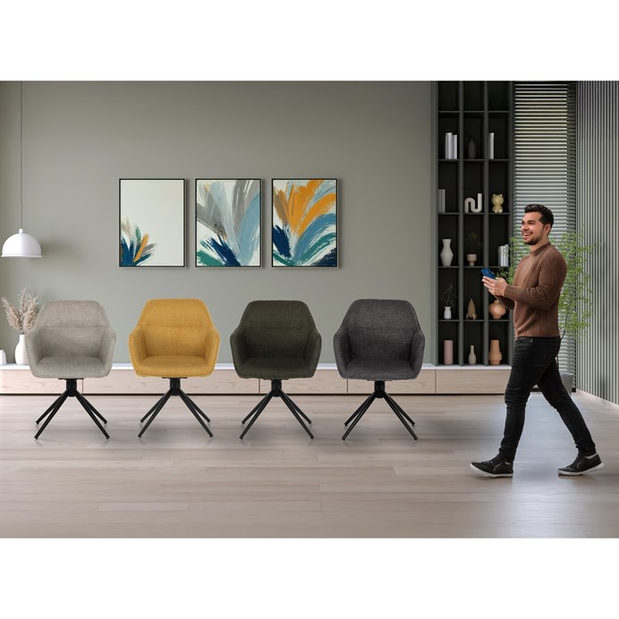 Jedálenská stolička a Konferenčný, tmavo šedá látka, čierne kovové nohy,  HC-536 GREY2