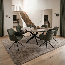 Židle jídelní a konferenční, zelená látka, černé kovové nohy, otočný mechanismus