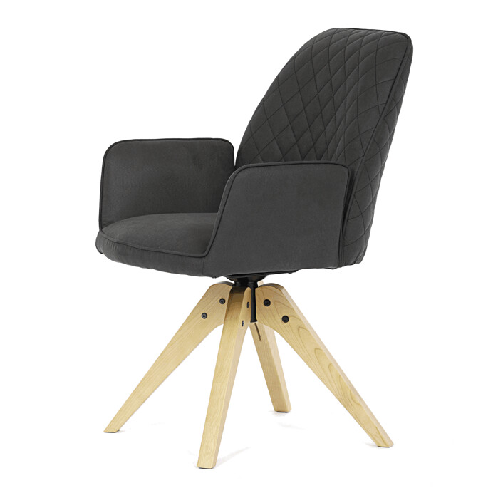 Jedálenská stolička s područkami, čierna látka, dubové nohy, otočná P90°+ L 90° s vratným mechanismom - funkcia reset HC-539 BK3