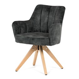 Židle jídelní, otočný mechanismus 360°, taštičkové pružiny v sedáku, tmavě zelená látka, noha masiv dub