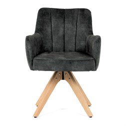 Židle jídelní, otočný mechanismus 360°, taštičkové pružiny v sedáku, tmavě zelená látka, noha masiv dub