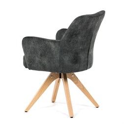 Židle jídelní, otočný mechanismus 360°, taštičkové pružiny v sedáku, tmavě zelená látka, noha masiv dub