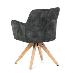 Židle jídelní, otočný mechanismus 360°, taštičkové pružiny v sedáku, tmavě zelená látka, noha masiv dub