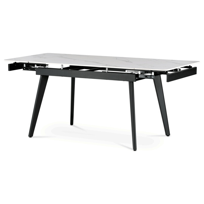 Jedálenský stôl 120+30+30x80 cm, keramická doska sivý mramor, kov, čierny matný lak - HT-405M WT