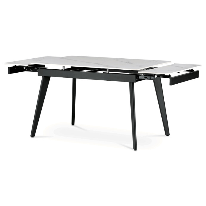 Jedálenský stôl 120+30+30x80 cm, keramická doska sivý mramor, kov, čierny matný lak - HT-405M WT