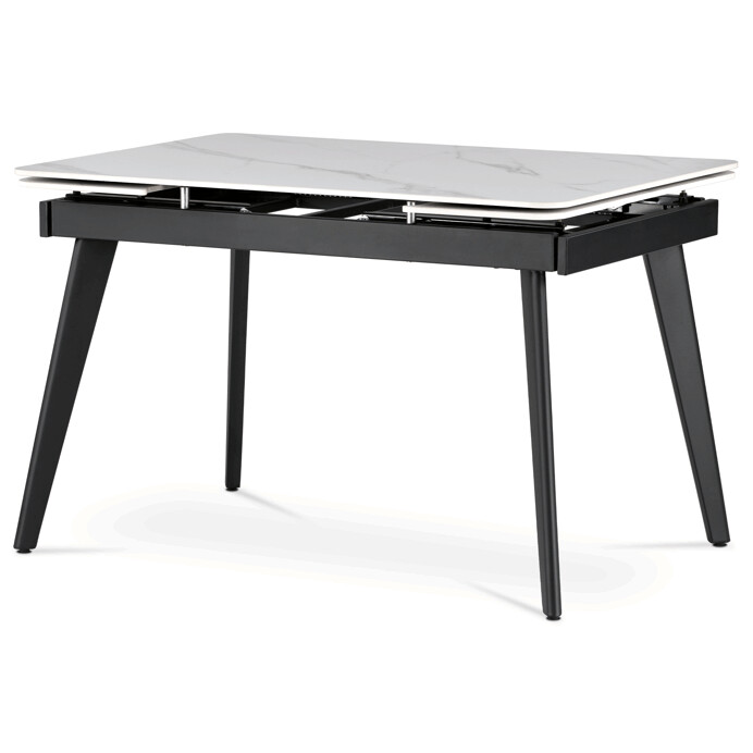 Jedálenský stôl 120+30+30x80 cm, keramická doska sivý mramor, kov, čierny matný lak - HT-405M WT