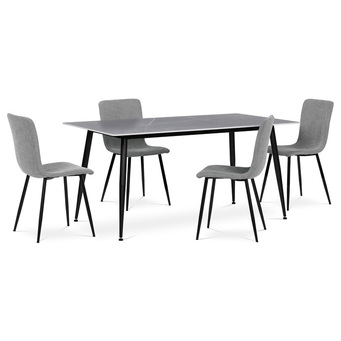 Jedálenský stôl 160x90x76 cm, doska slinutý kámen v imitaci matného mramoru, čierne kovové nohy HT-406M GREY