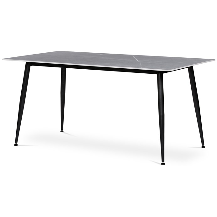 Jedálenský stôl 160x90x76 cm, doska slinutý kámen v imitaci matného mramoru, čierne kovové nohy HT-406M GREY
