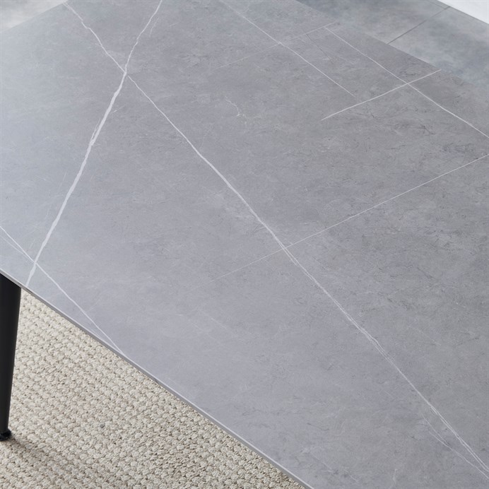 Jedálenský stôl 160x90x76 cm, doska slinutý kámen v imitaci matného mramoru, čierne kovové nohy HT-406M GREY