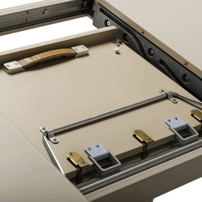 Jedálenský stôl 110+40x75 cm, cappuccino 4 mm sklenená doska, MDF, cappuccino mat HT-430 CAP