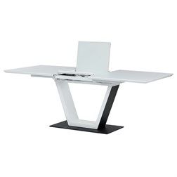 Stůl jídelní rozkládací 160+50x80x76,5, bílý matný lak, tvrzené sklo,