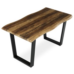 Stůl jídelní, 140x80x75 cm, MDF deska, dekor staré dřevo, kovové nohy ve tvaru U, černý matný lak