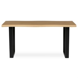 Stůl jídelní, 160x90x75 cm, MDF deska, dekor divoký dub, kovová nohy ve tvaru U, černý matný lak