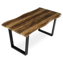 Stůl jídelní, 160x90x75 cm, MDF deska, dekor staré dřevo, kovová nohy ve tvaru U, černý matný lak