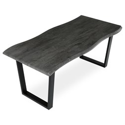 Stůl jídelní, 180x90x75 cm, MDF deska, dekor šedý dub, kovová nohy ve tvaru U, černý matný lak