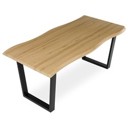 Stůl jídelní, 180x90x75 cm, MDF deska, dekor divoký dub, kovová nohy ve tvaru U, černý matný lak